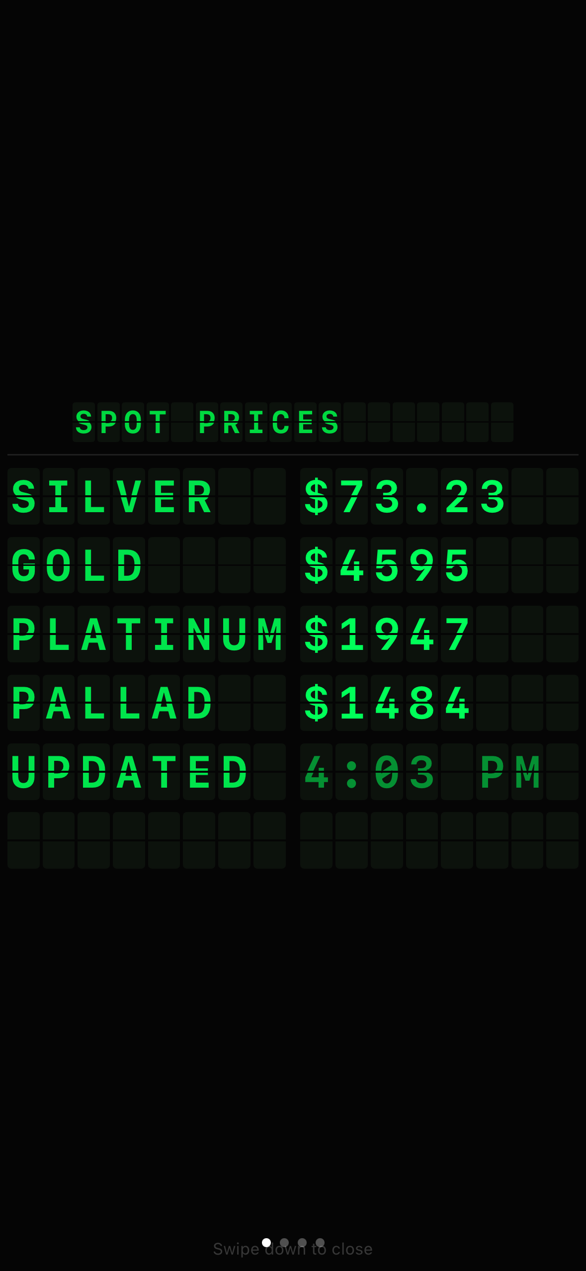 Split-flap spot prices