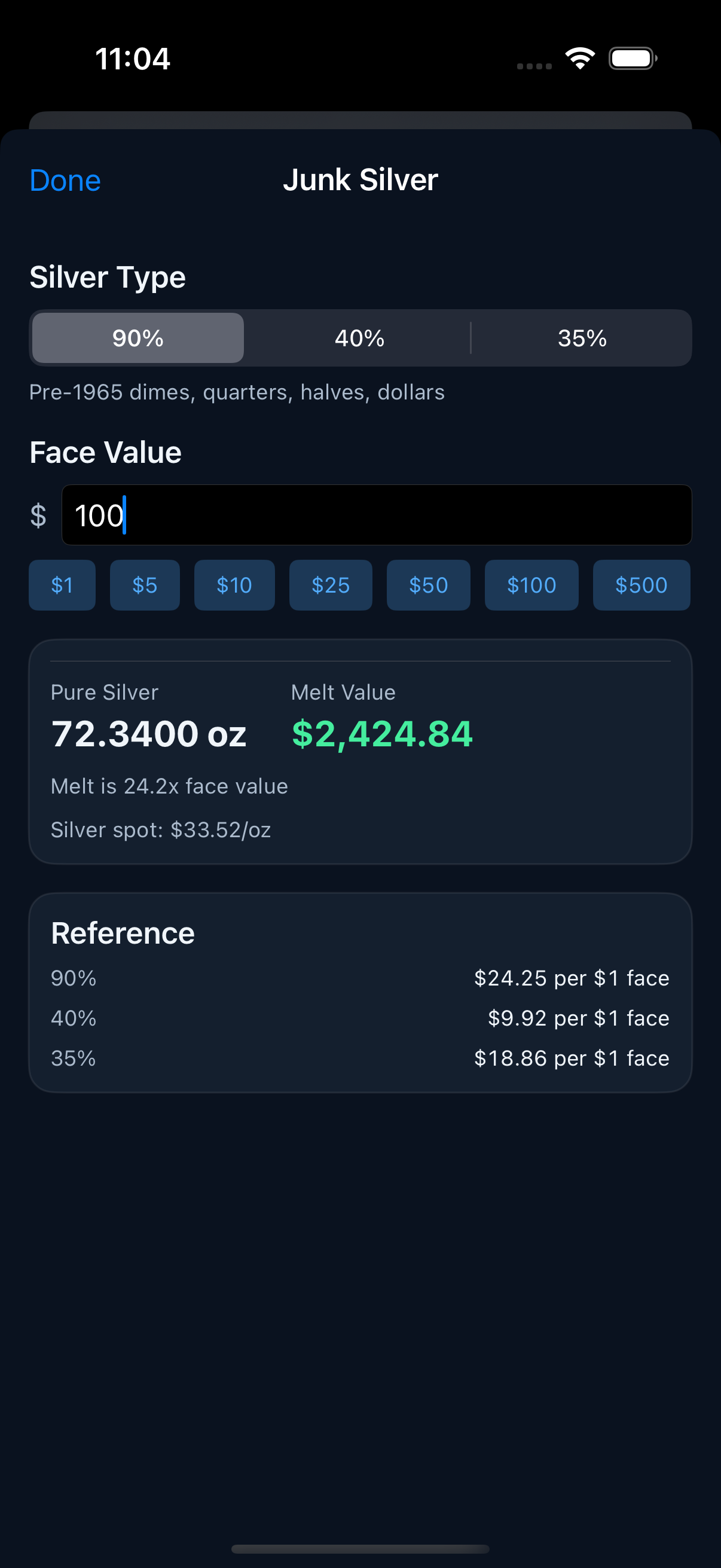Junk silver calculator