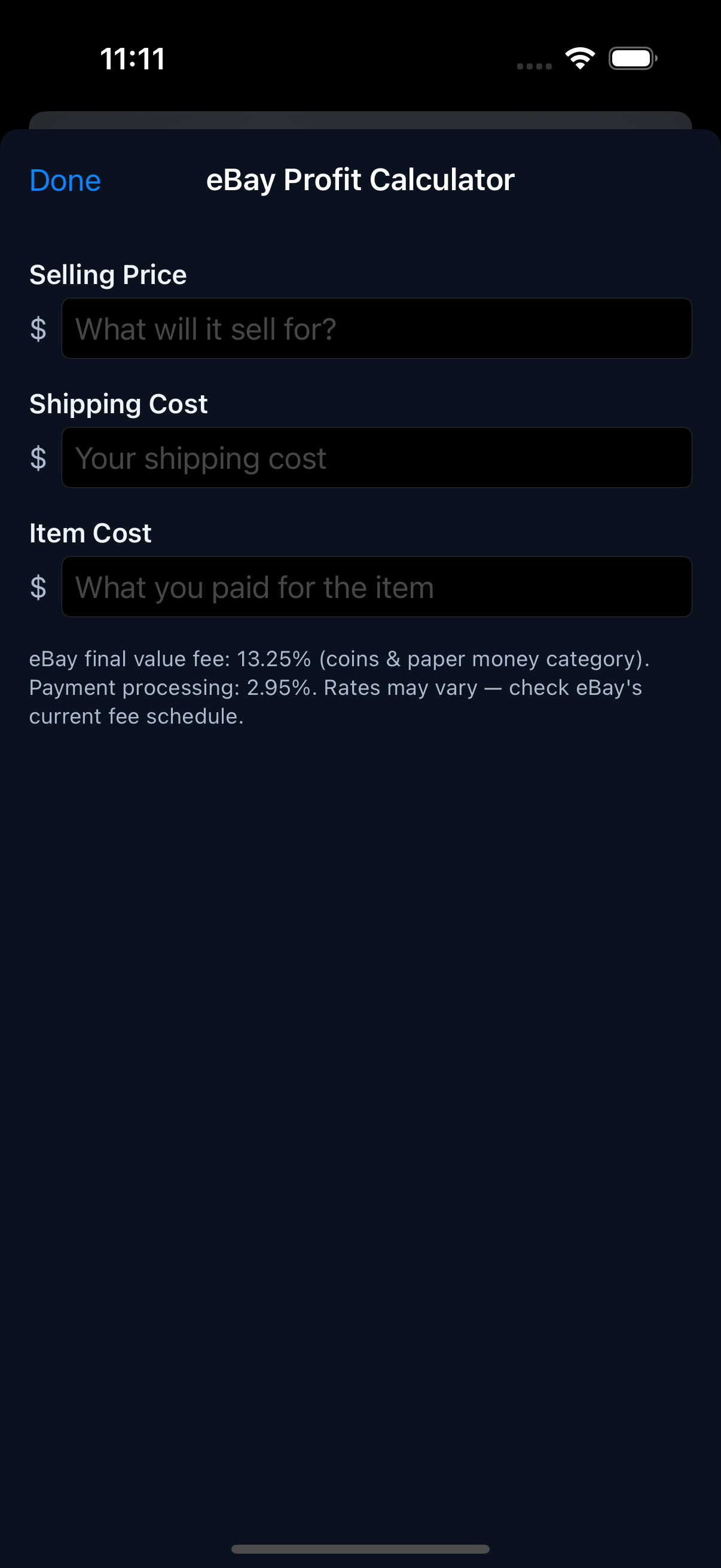 eBay calculator