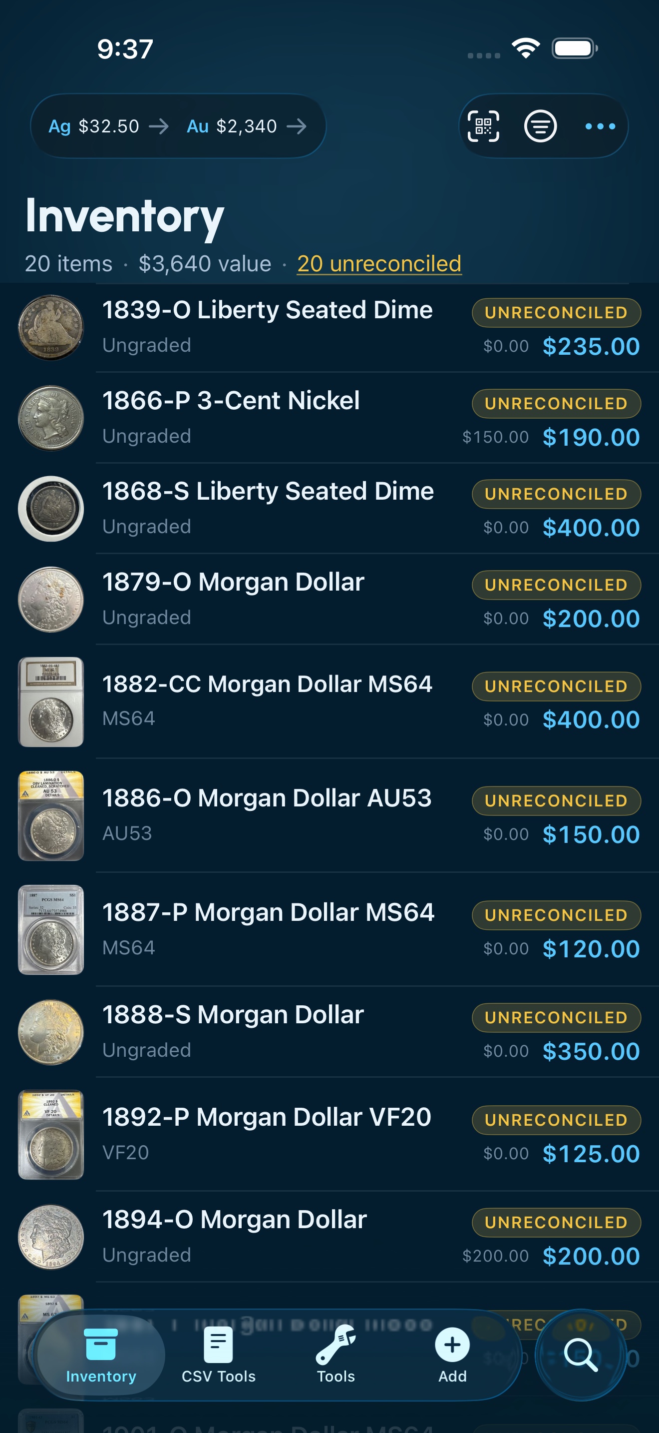 Reliqra inventory list
